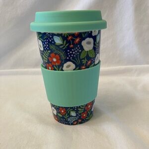 Floral Ceramic Travel Mug with Silicone Lid and Sleeve